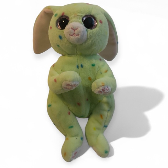 Ty Beanie Bellies Bunny Plush Green with Multicolor Spots 6” 2022 Easter - Picture 1 of 3